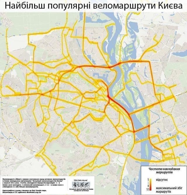Mapa da ciclovia de Kiev