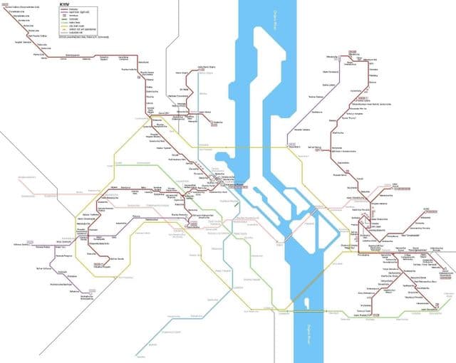 Mapa das estações de bonde de Kiev